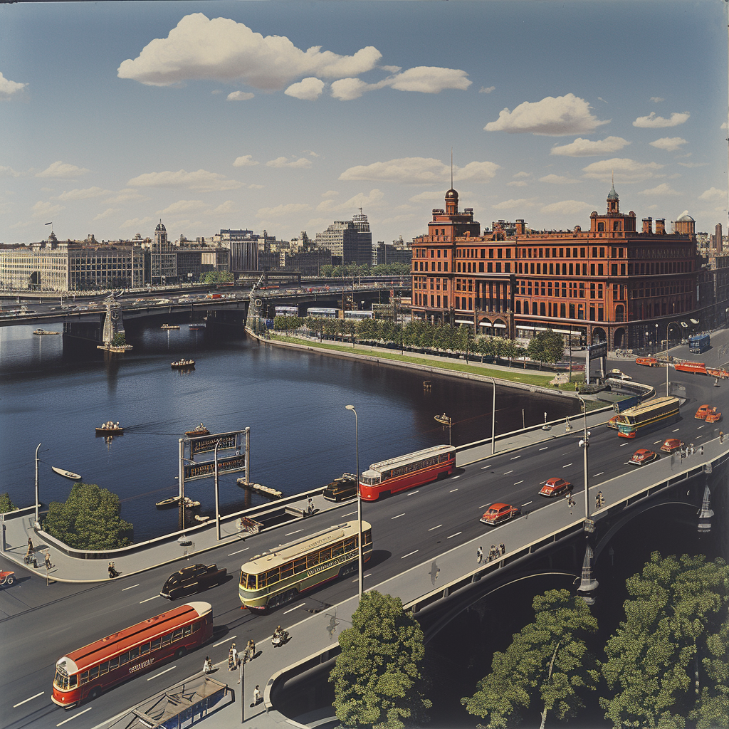 Busy city street in Leningrad 1938 view