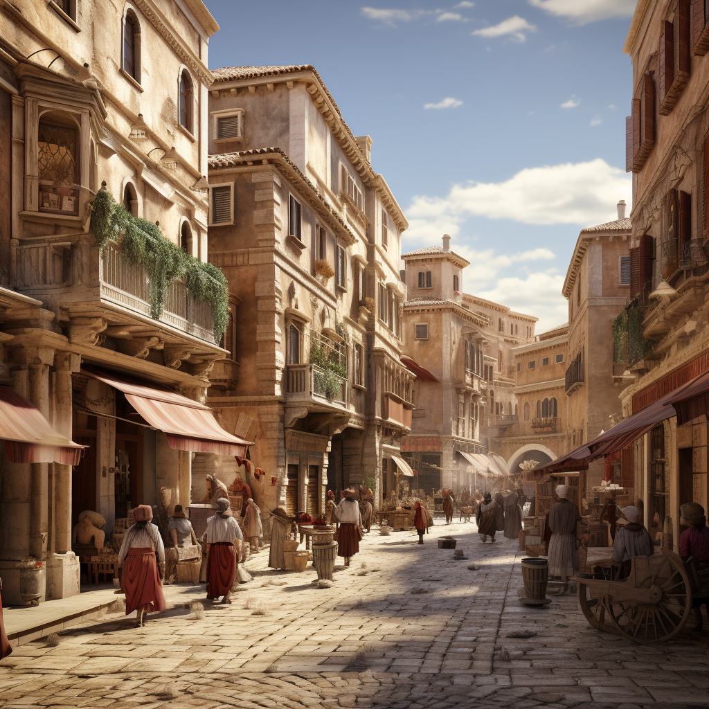 Vibrant scene of an ancient Roman street