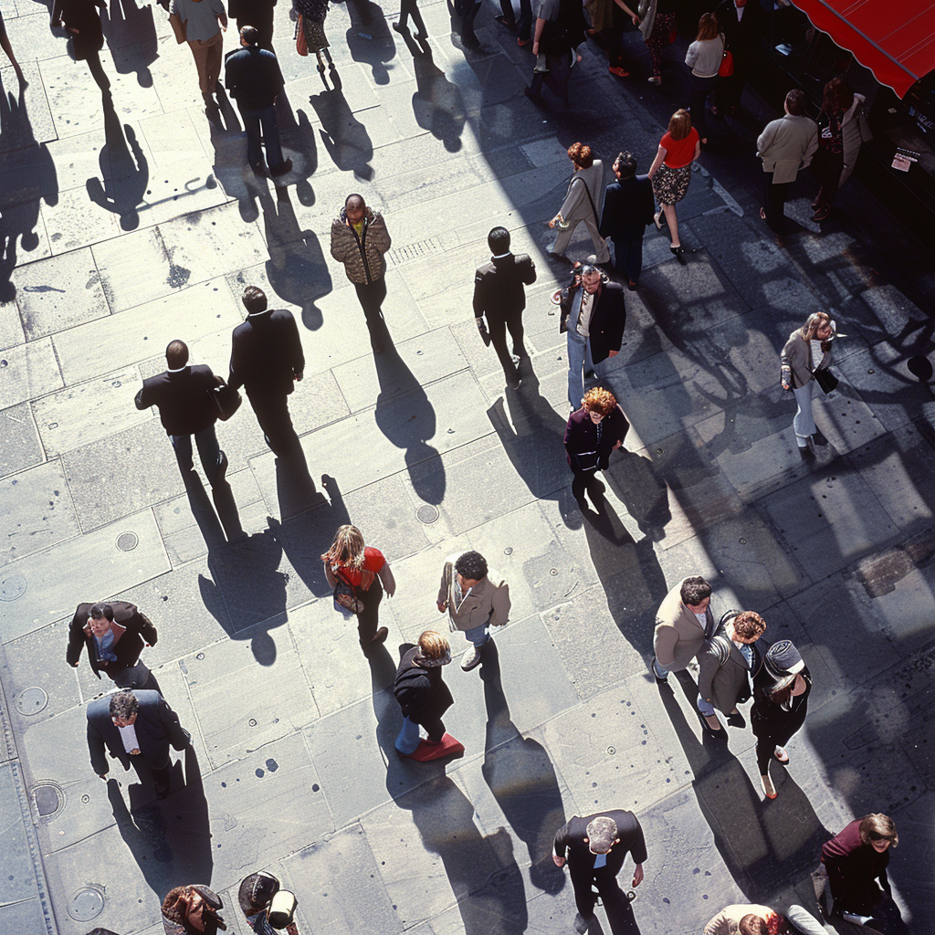 professional people walking sunny plaza