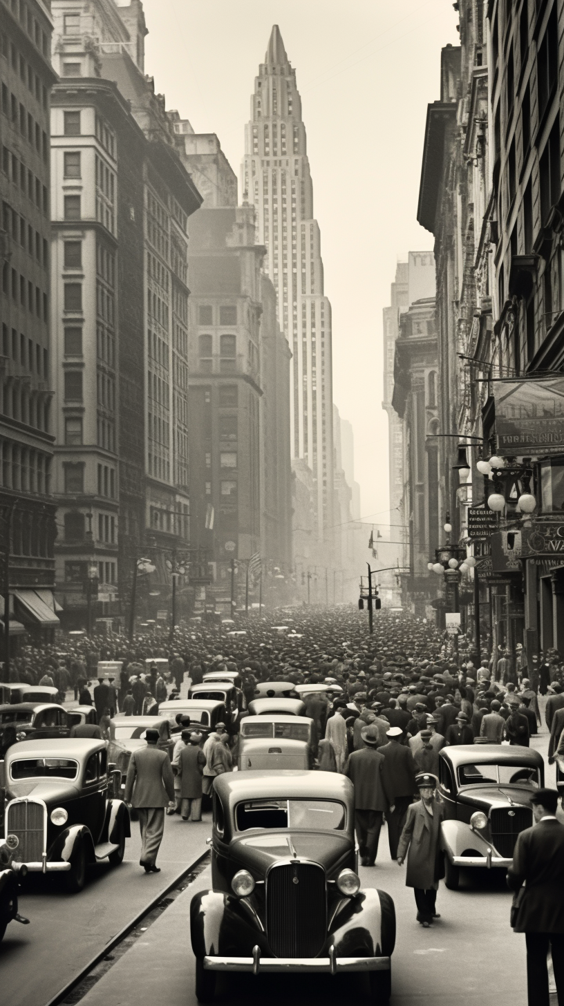 1930s busy city street