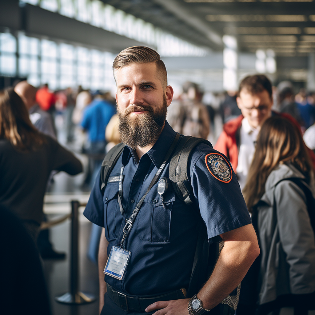 Candid photo of TSA officer at busy airport