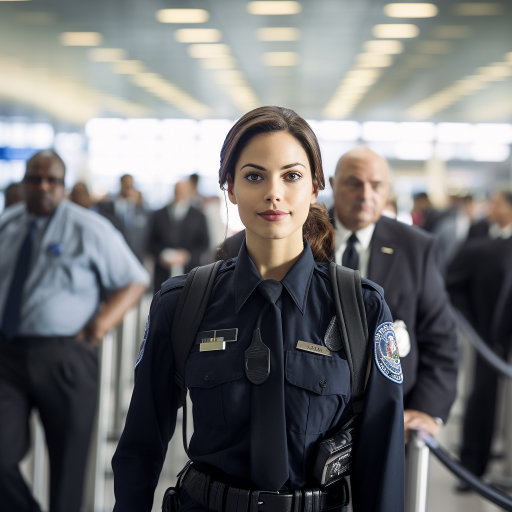 Female TSA officer at crowded airport