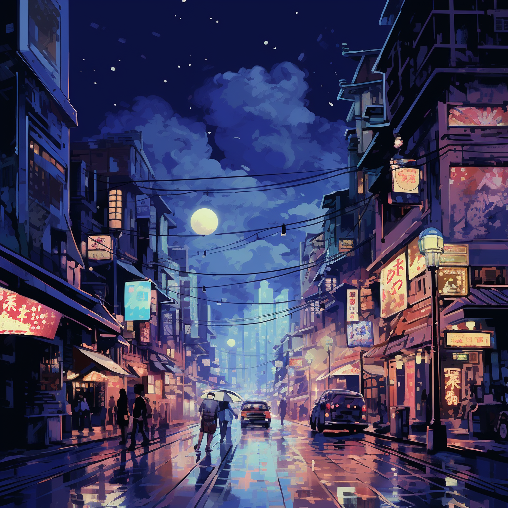 Busy Bangkok Street at Night Artwork