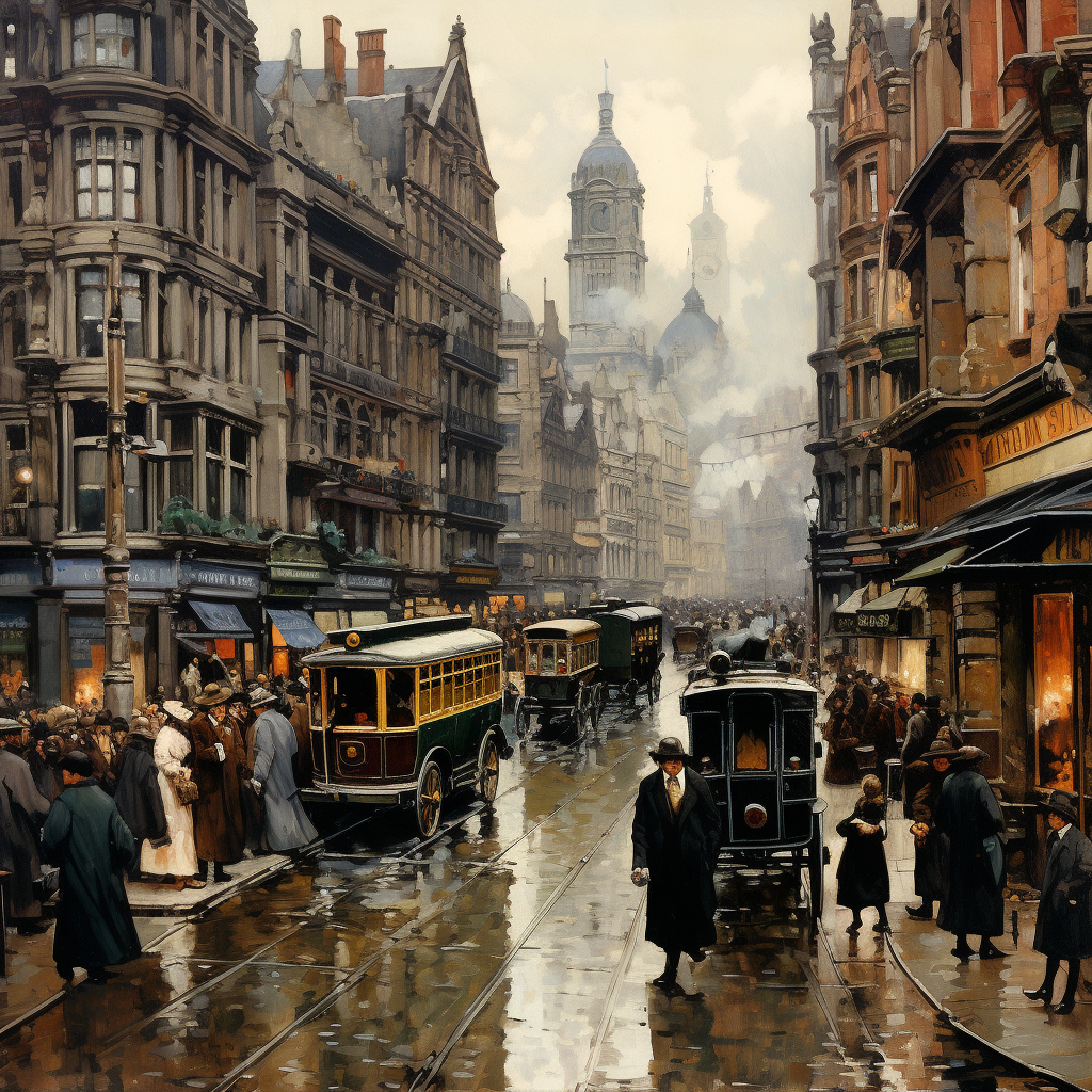 Busy City in 1913 with People