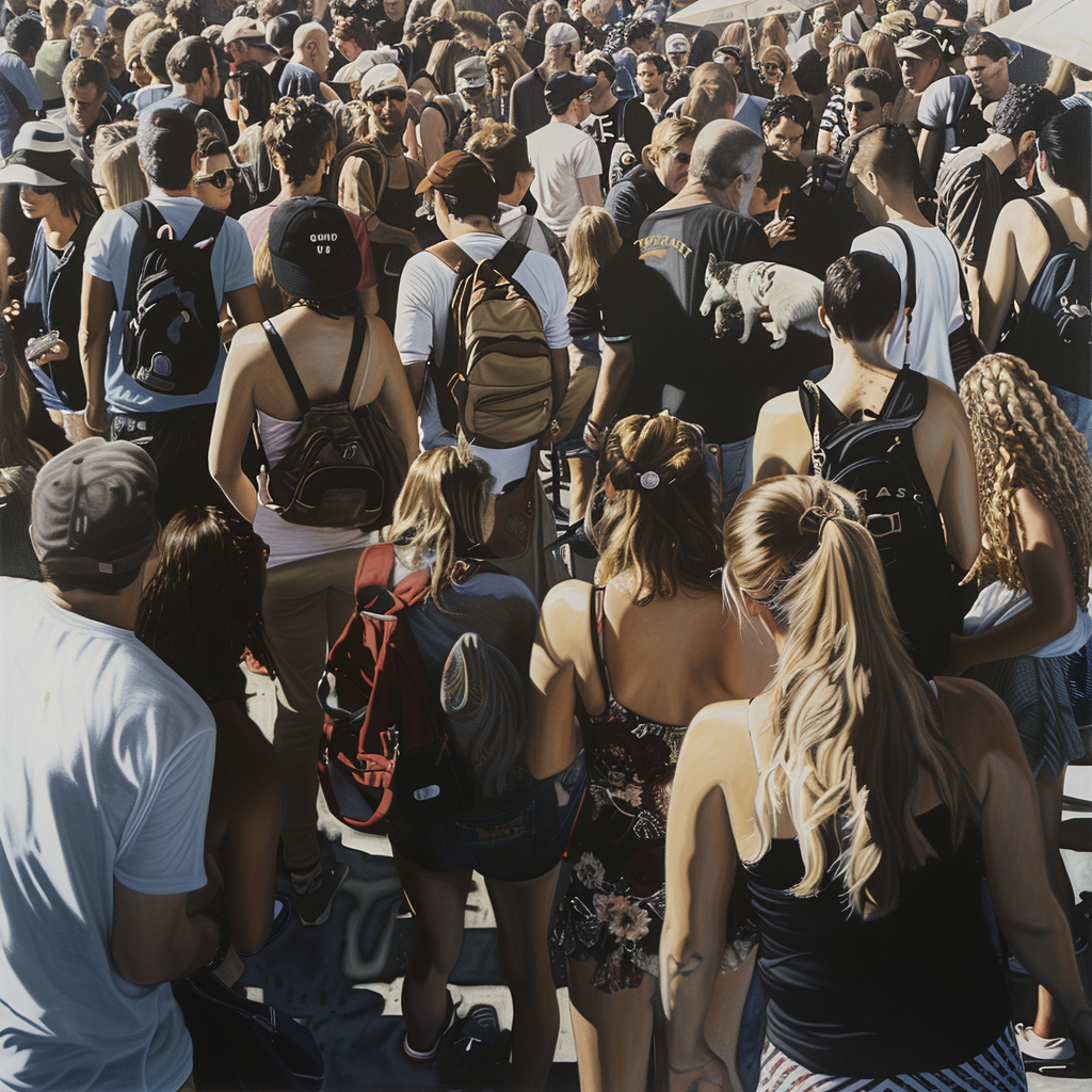 Busy Art Fair Crowd Sitting