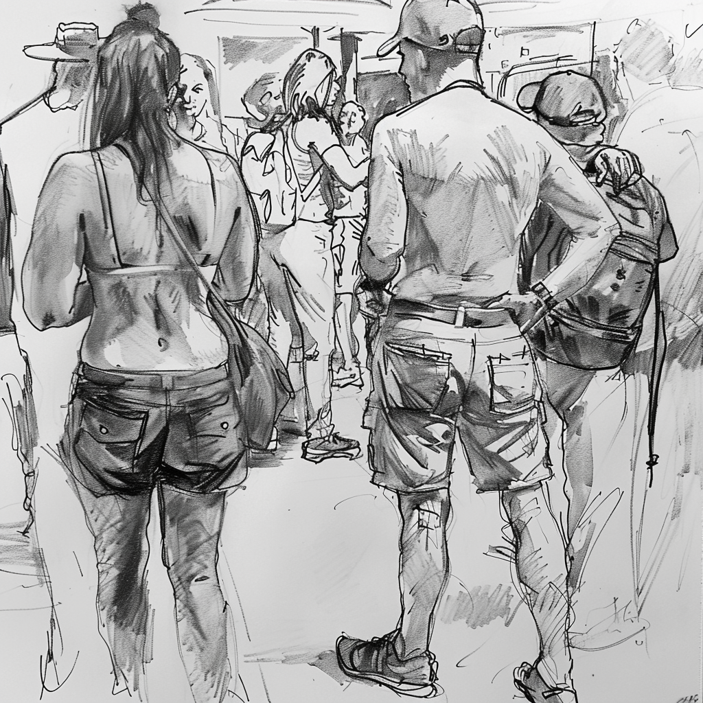 Figures Practicing Sketching in Venue