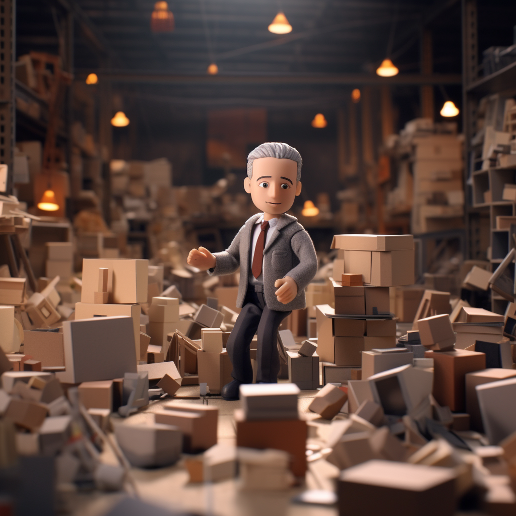 Busy warehouse stop animation in Anomalisa style