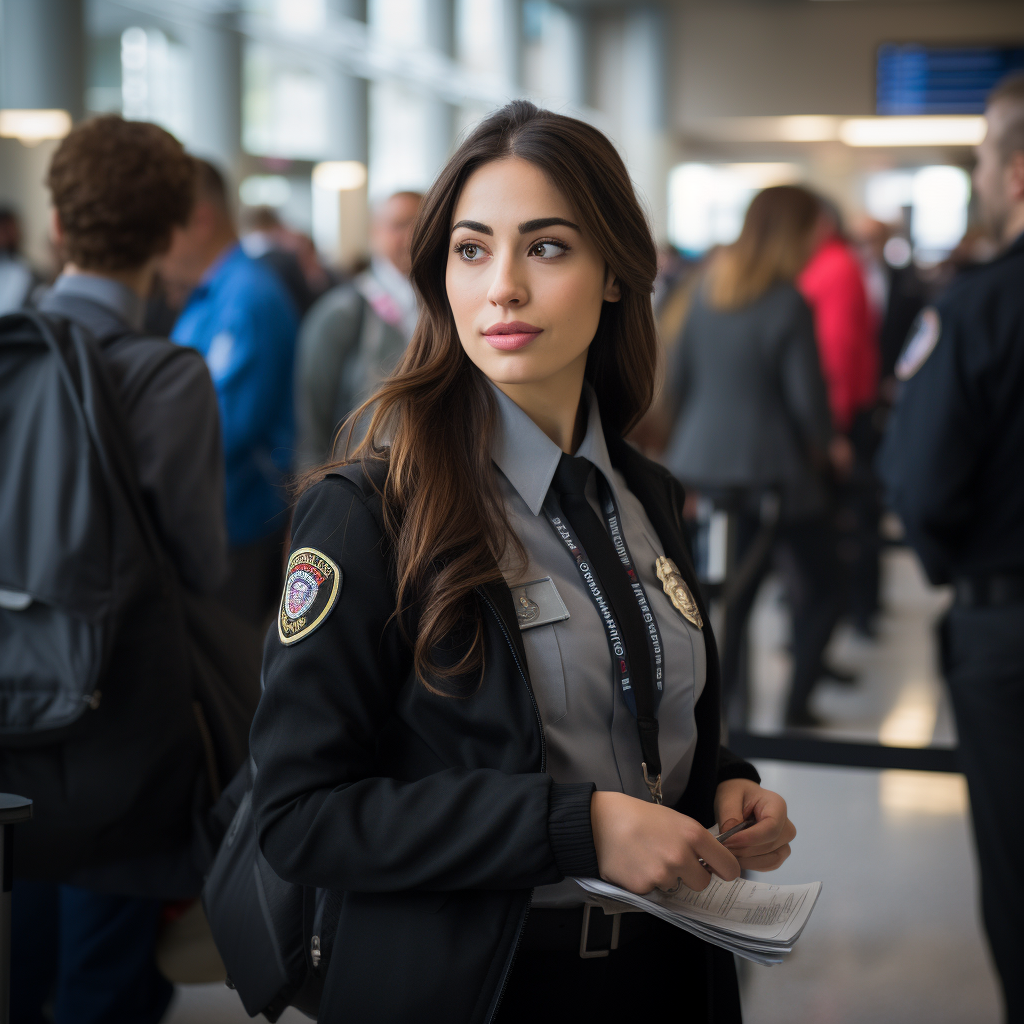 Female TSA officer at crowded airport