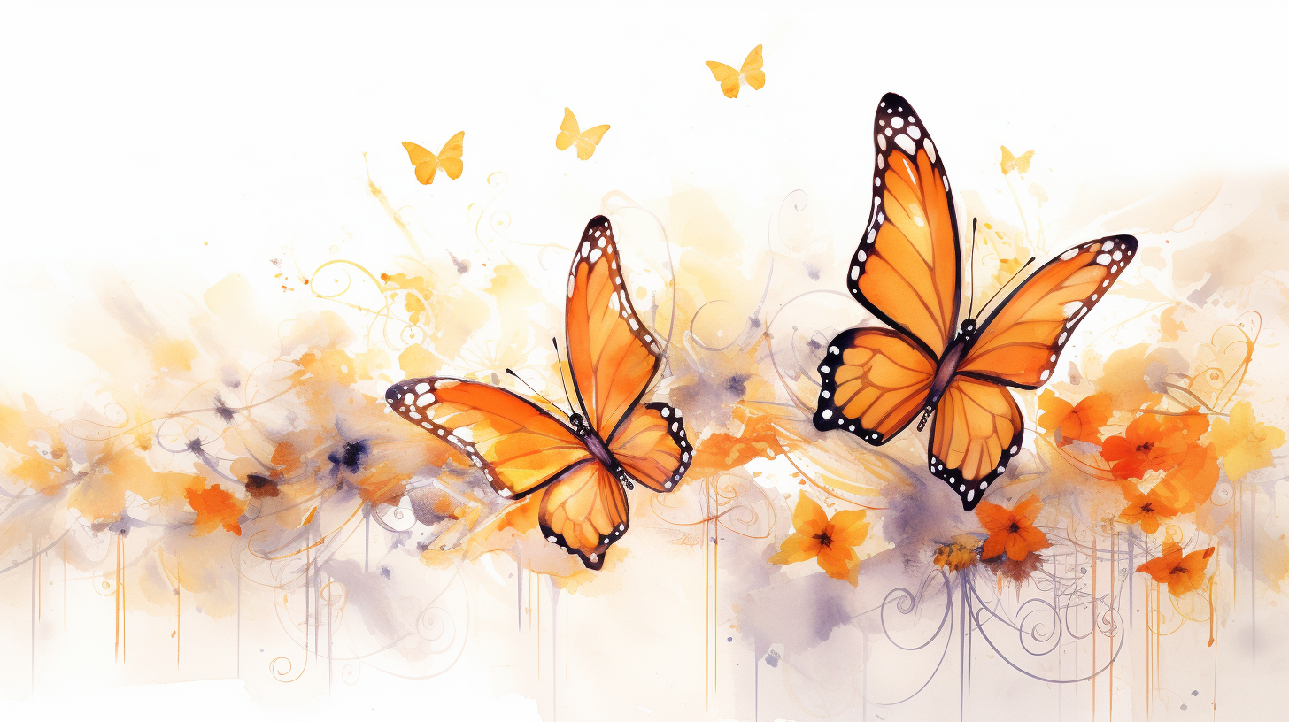 Colorful butterflies with melodic wings on a white background