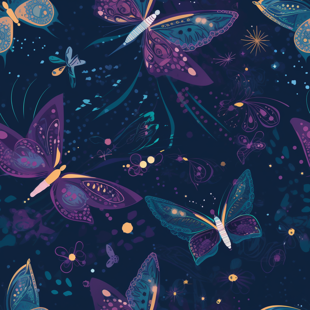 Colorful butterflies and sparkling lights