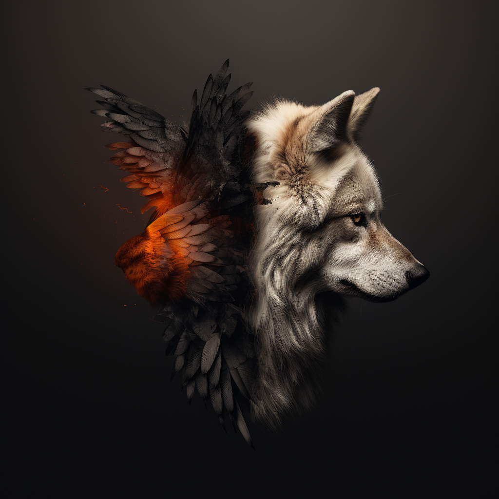 Half butterfly half wolf animal with wings side view