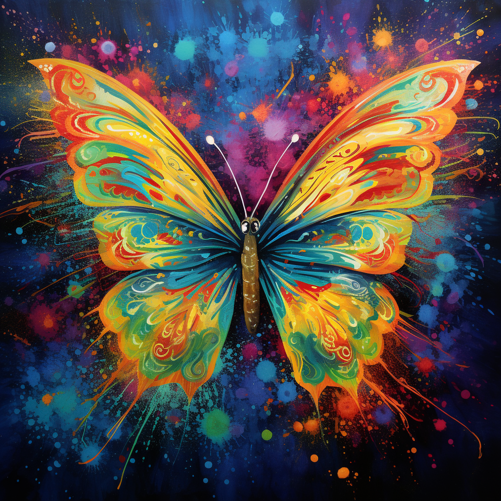 Vibrant butterfly artwork on colorful background