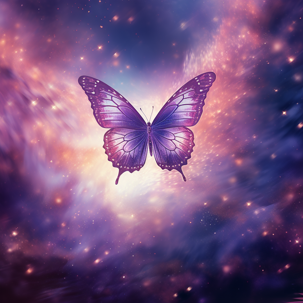 Beautiful butterfly on purple celestial background