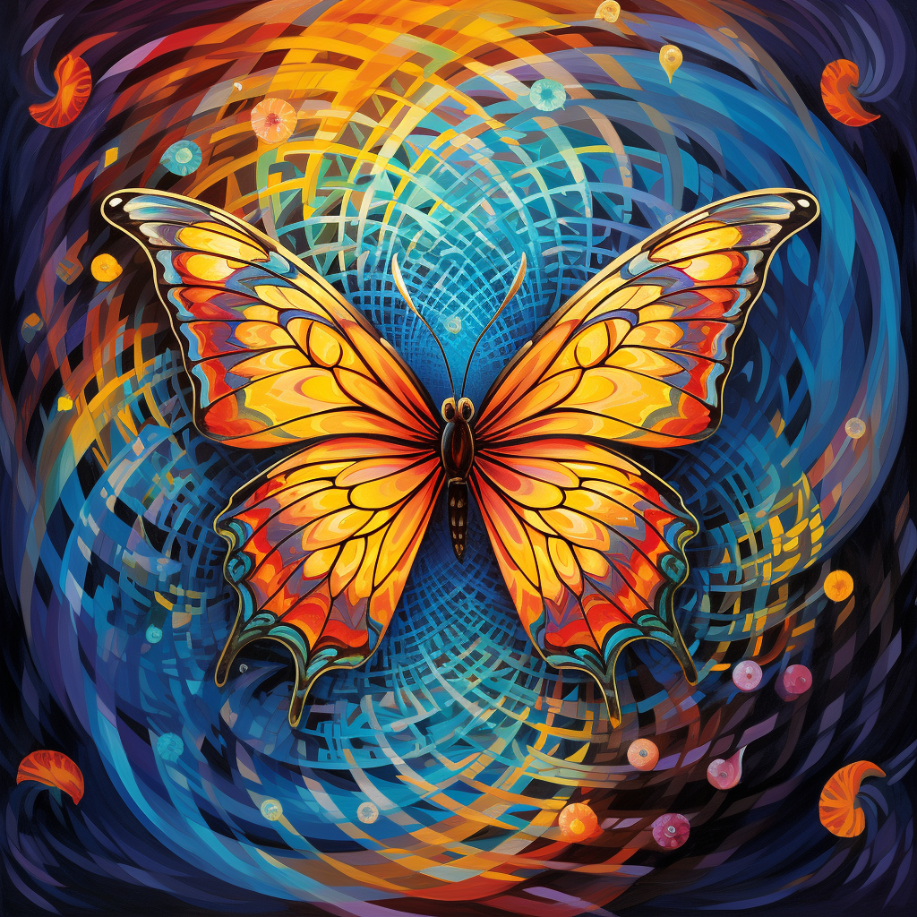 Vibrant butterfly with psychedelic spirals