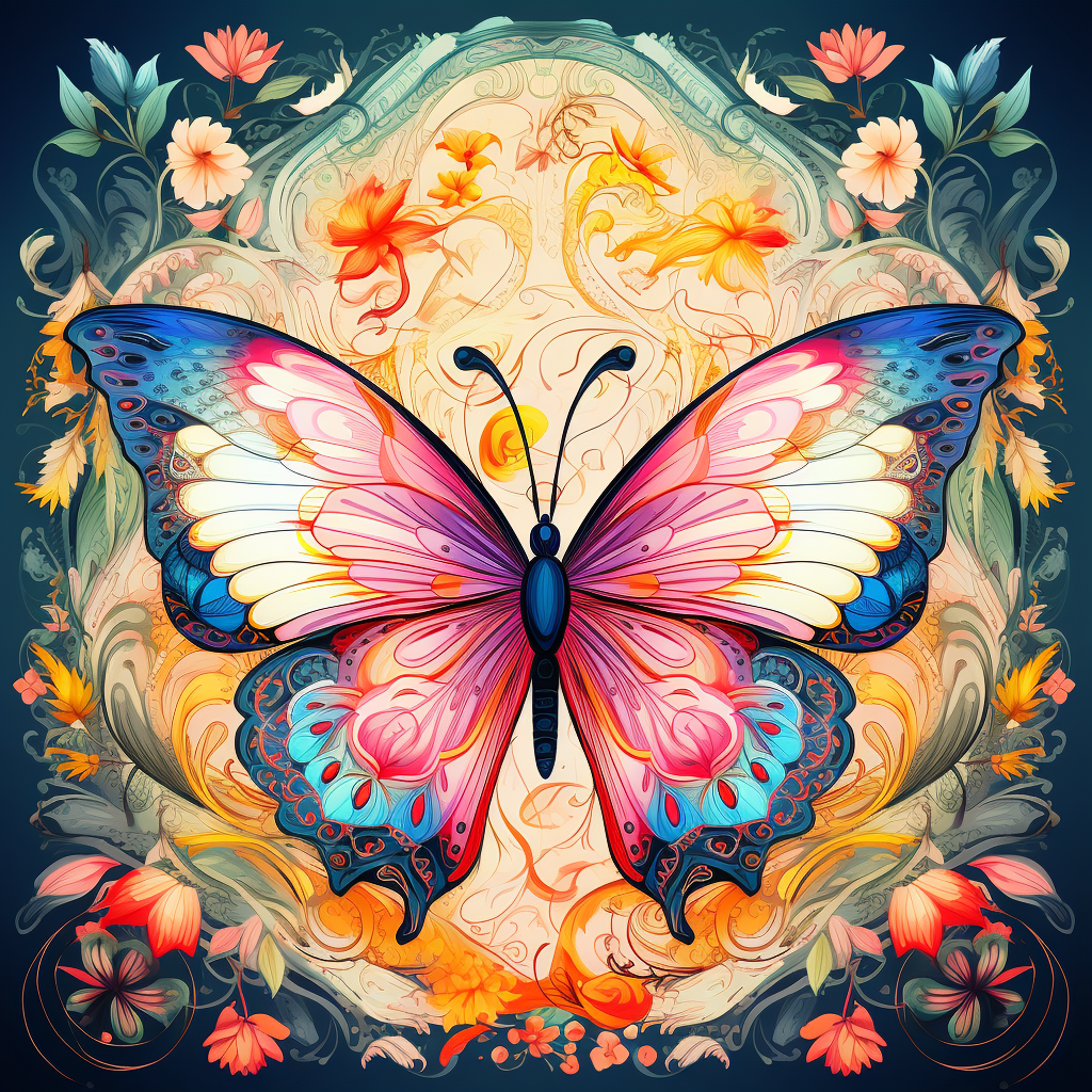 Colorful butterfly on silk tapestry