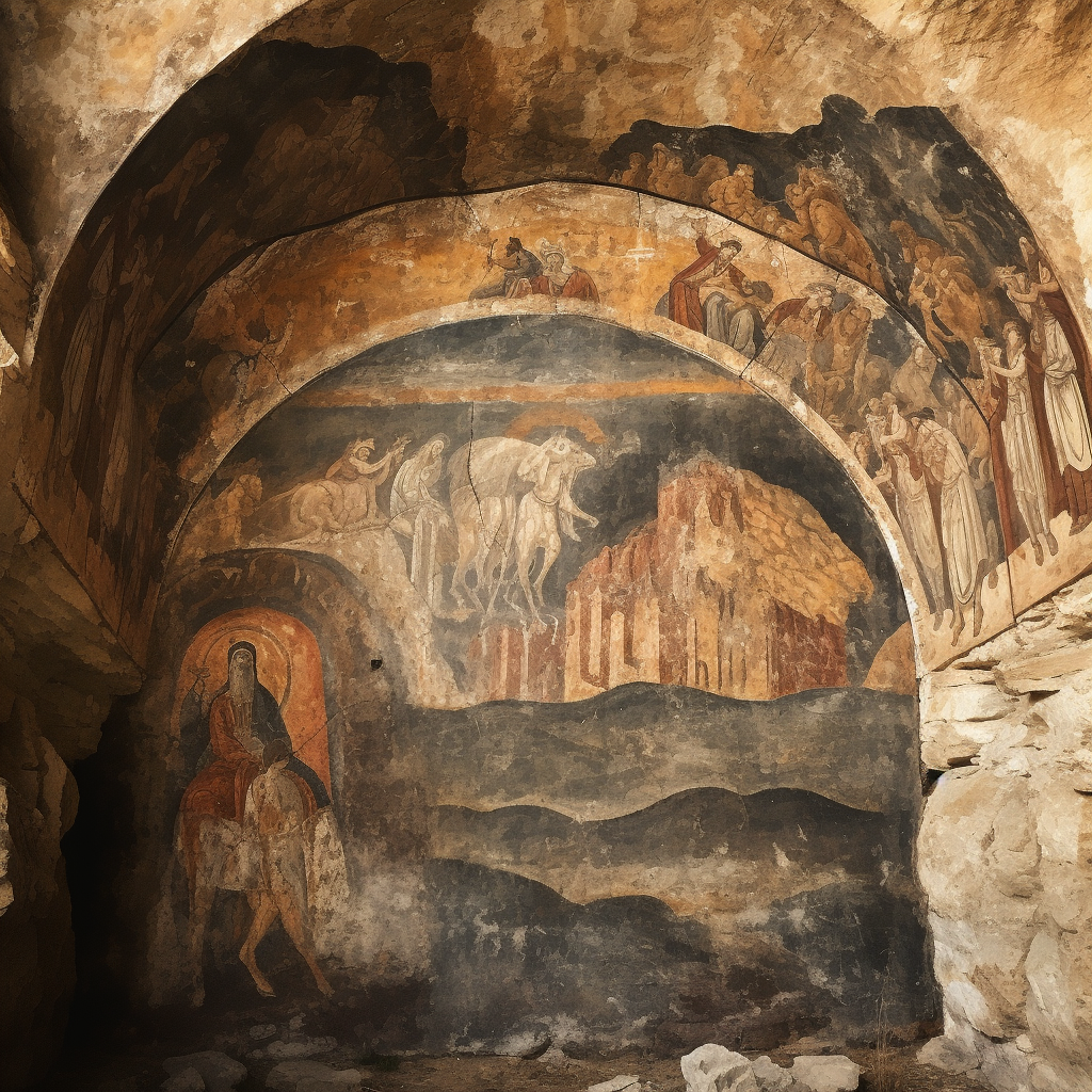 Byzantine-style cave fresco artwork