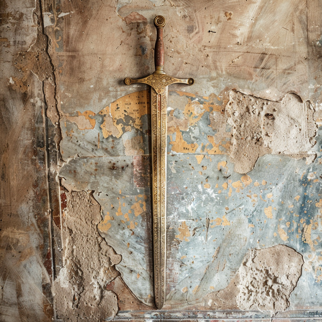 Byzantine style claymore sword on wall