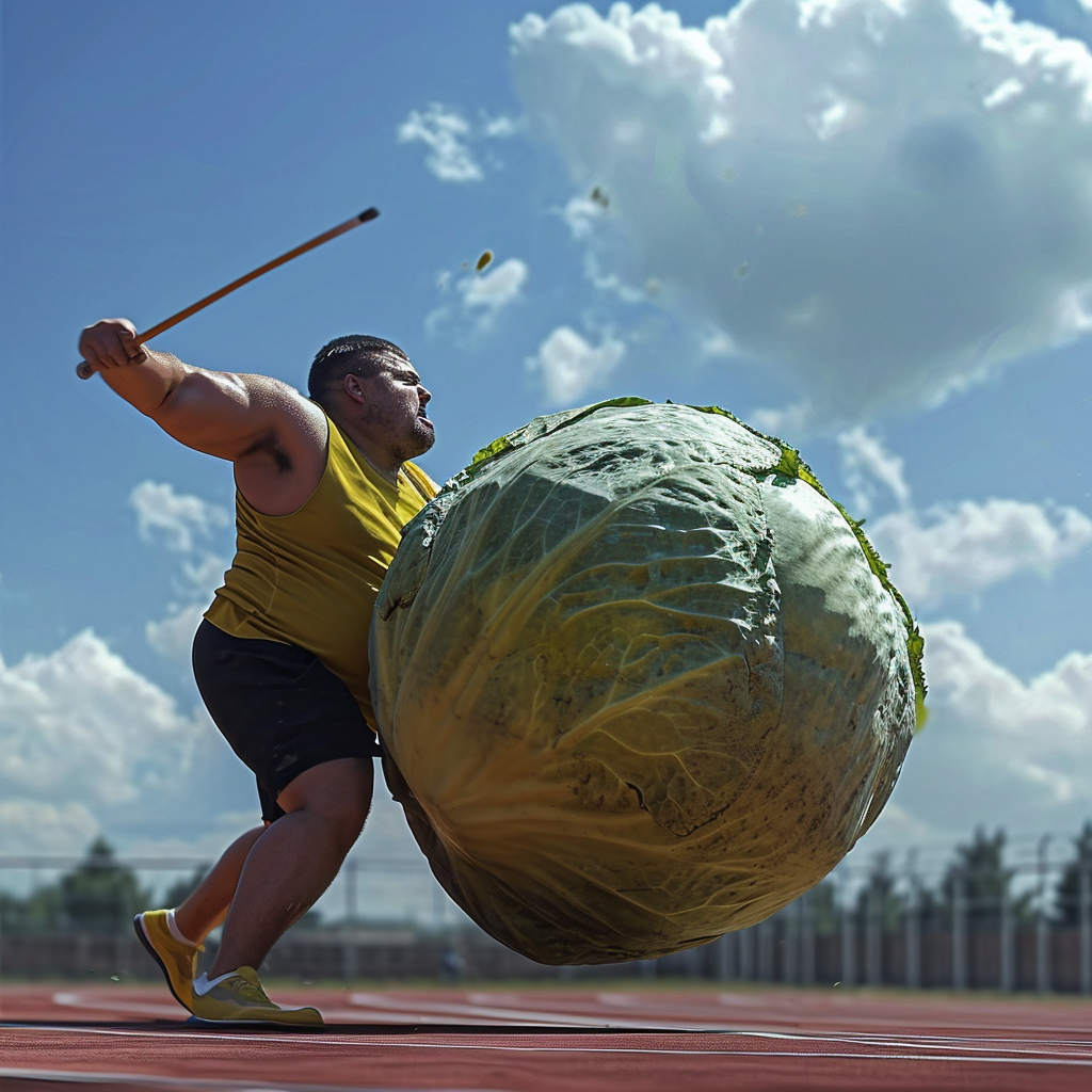 Athlete throwing cabbage in shot put event