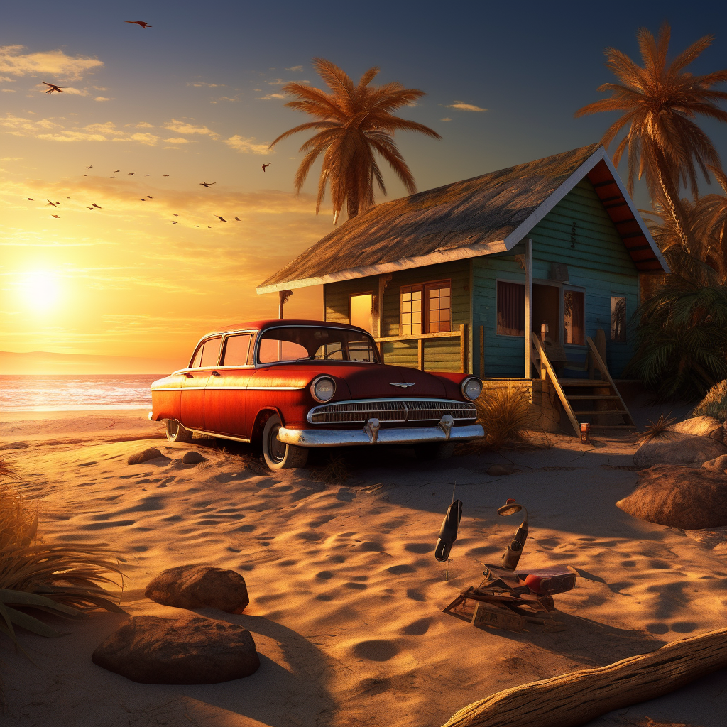 Beautiful cabin car on sunny beach