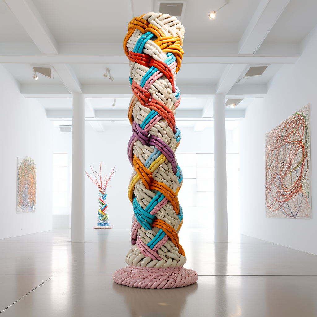 Colorful Braided Column with Qatt Asiri Triangle Shapes