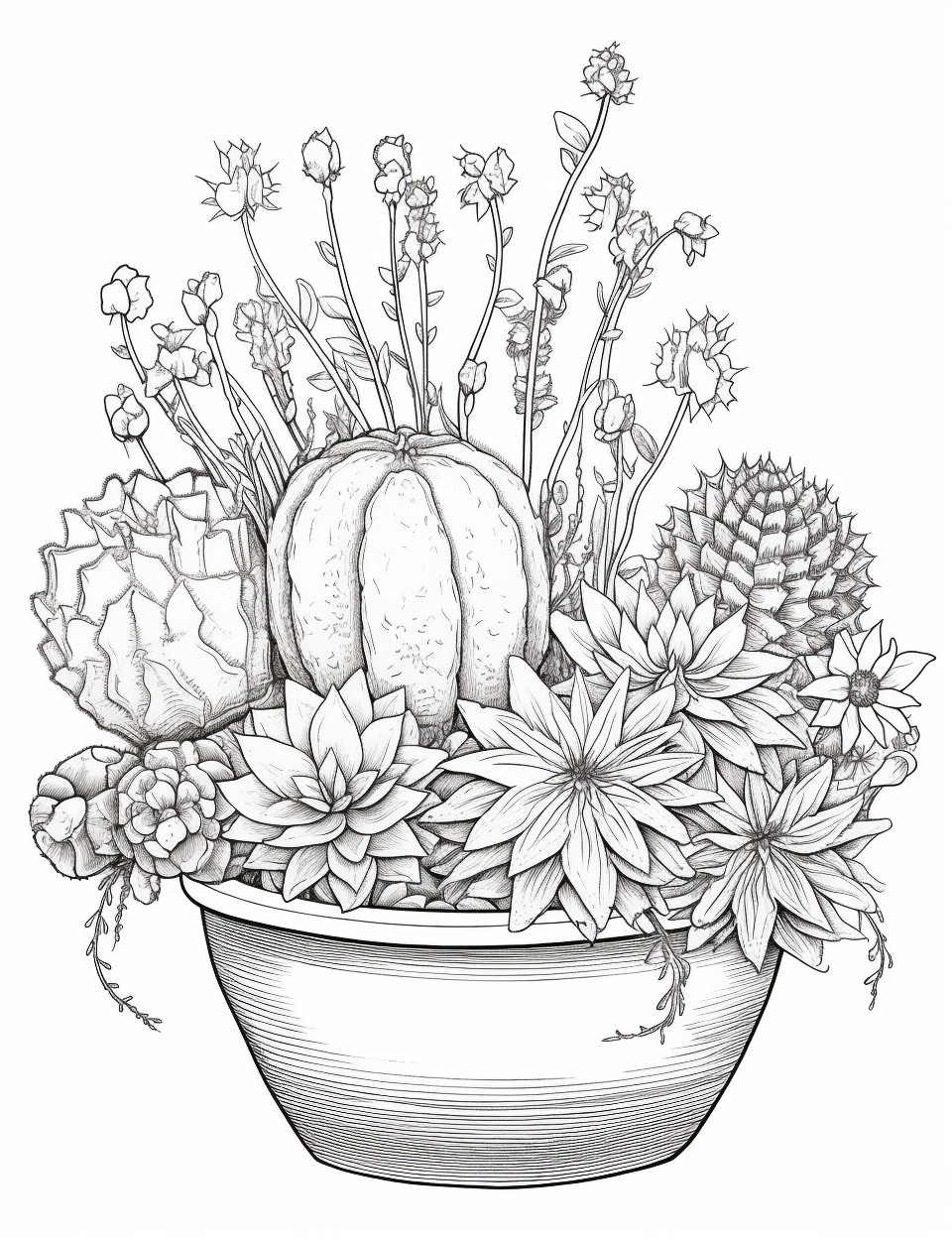 Black and White Cactus and Succulent Coloring Pages