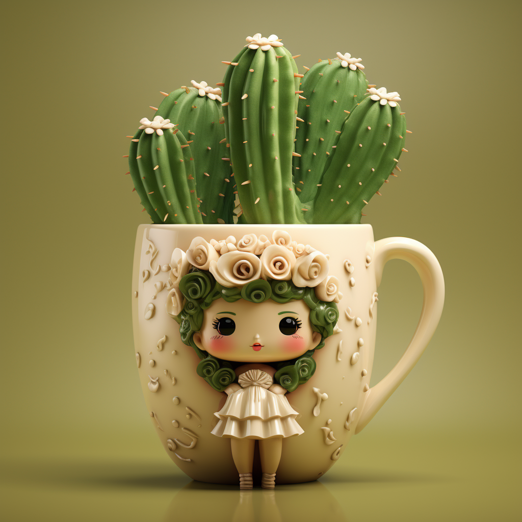 Cute Girl with Cactus Ceramic Mug