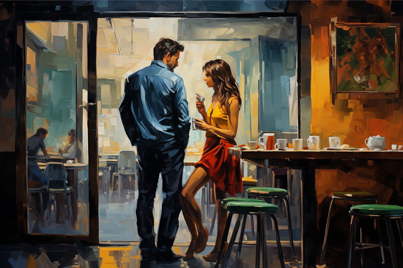 couple enjoying coffee inside cafe