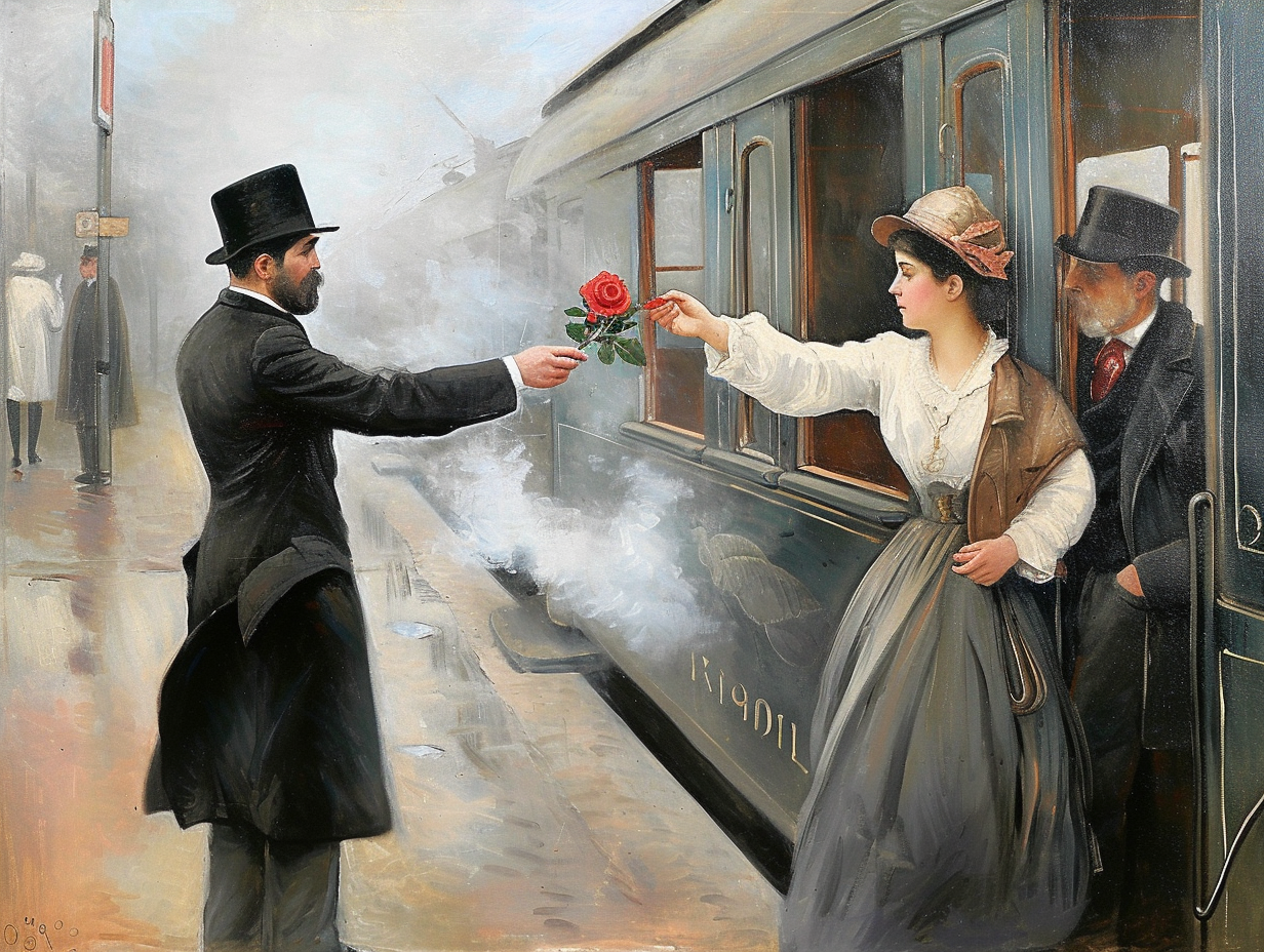 Romantic farewell at train station