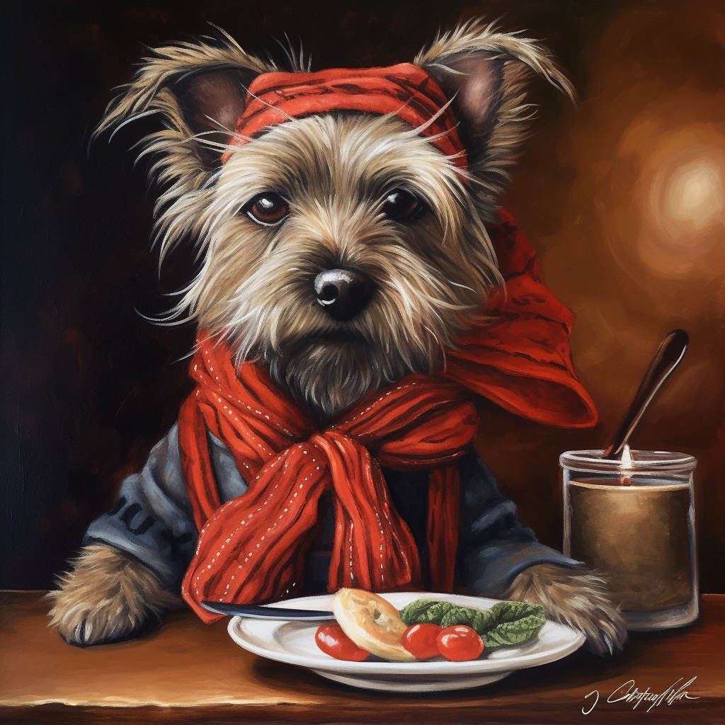 Cute Cairn Terrier Bistro Painting