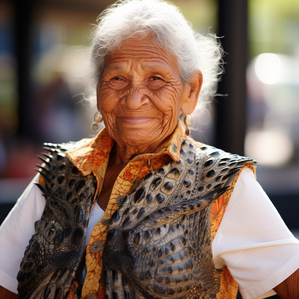 Fashionable cajun woman in alligator skin vest