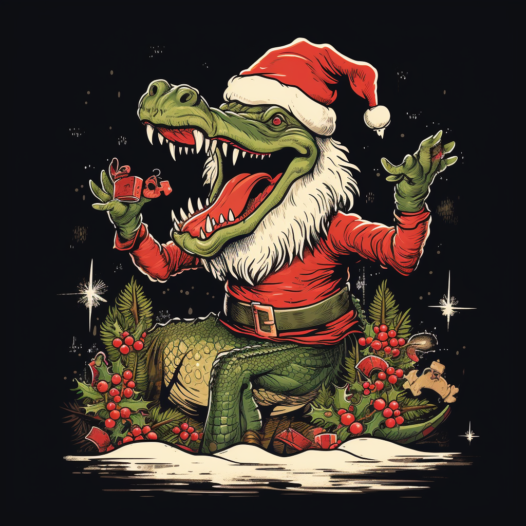 Nostalgic Retro Cajun Christmas Alligator and Shrimp Design