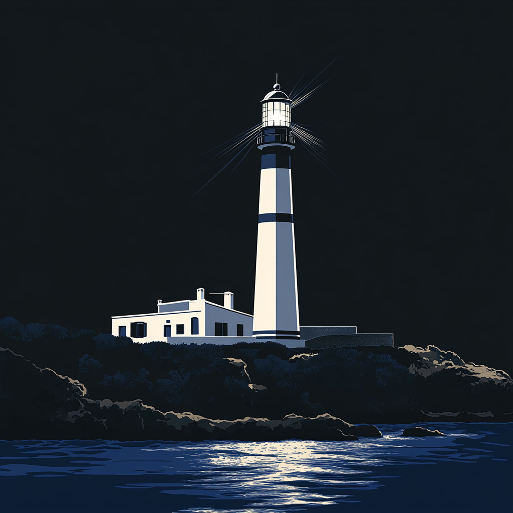 Lighthouse drawing black white night