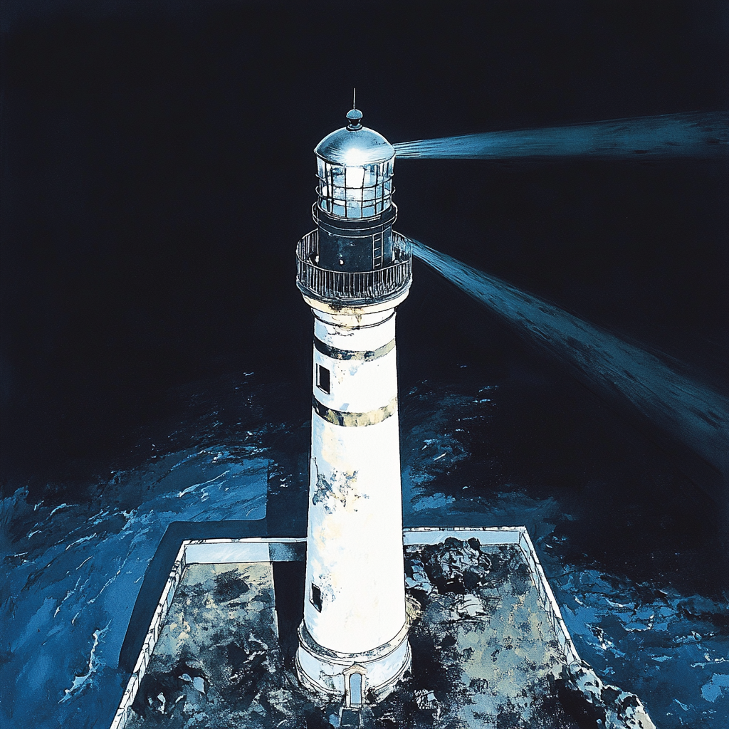 Lighthouse at night with cinematic lighting