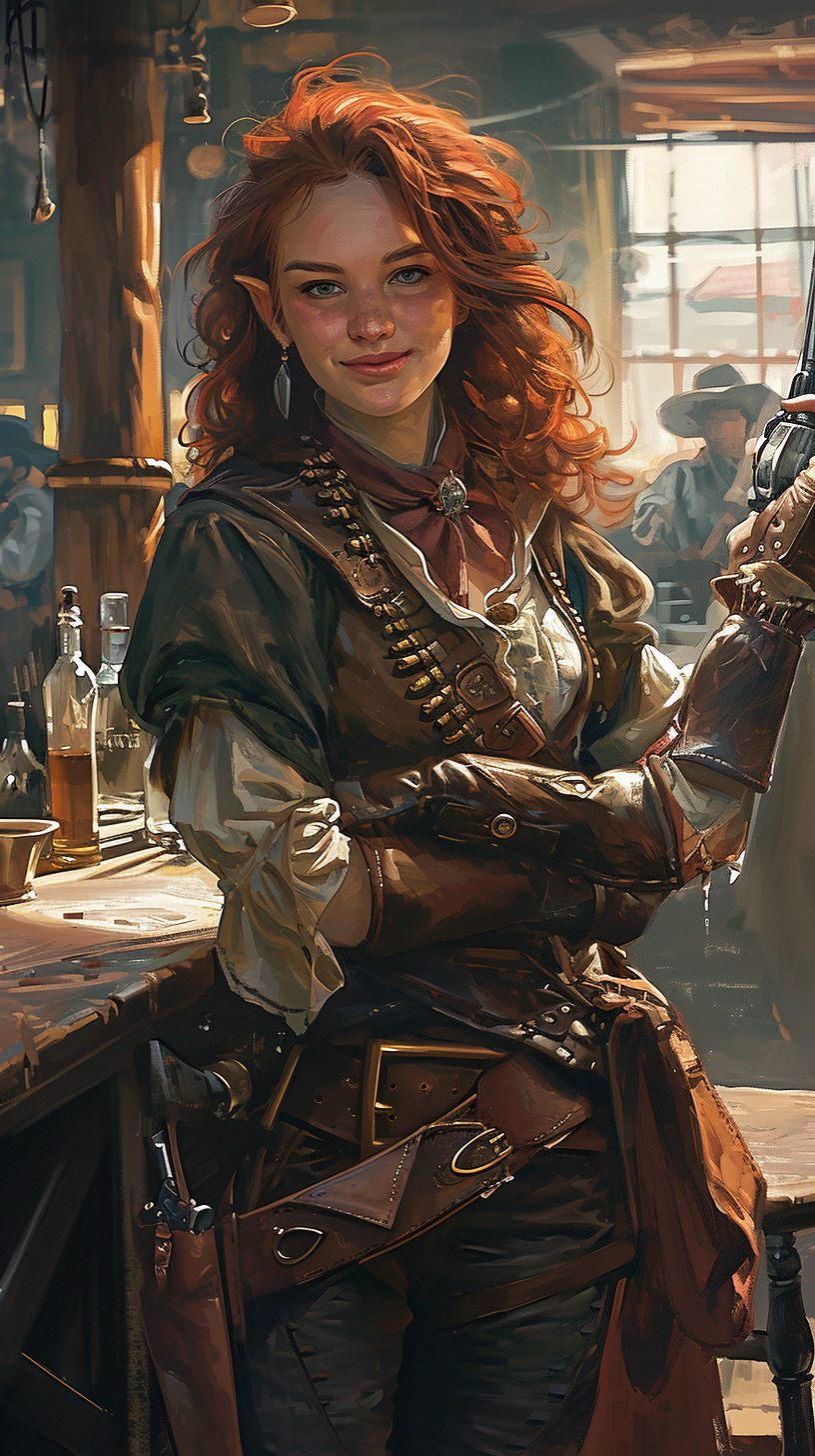 Redheaded half-elf ranger demonstrating her sleight of hand