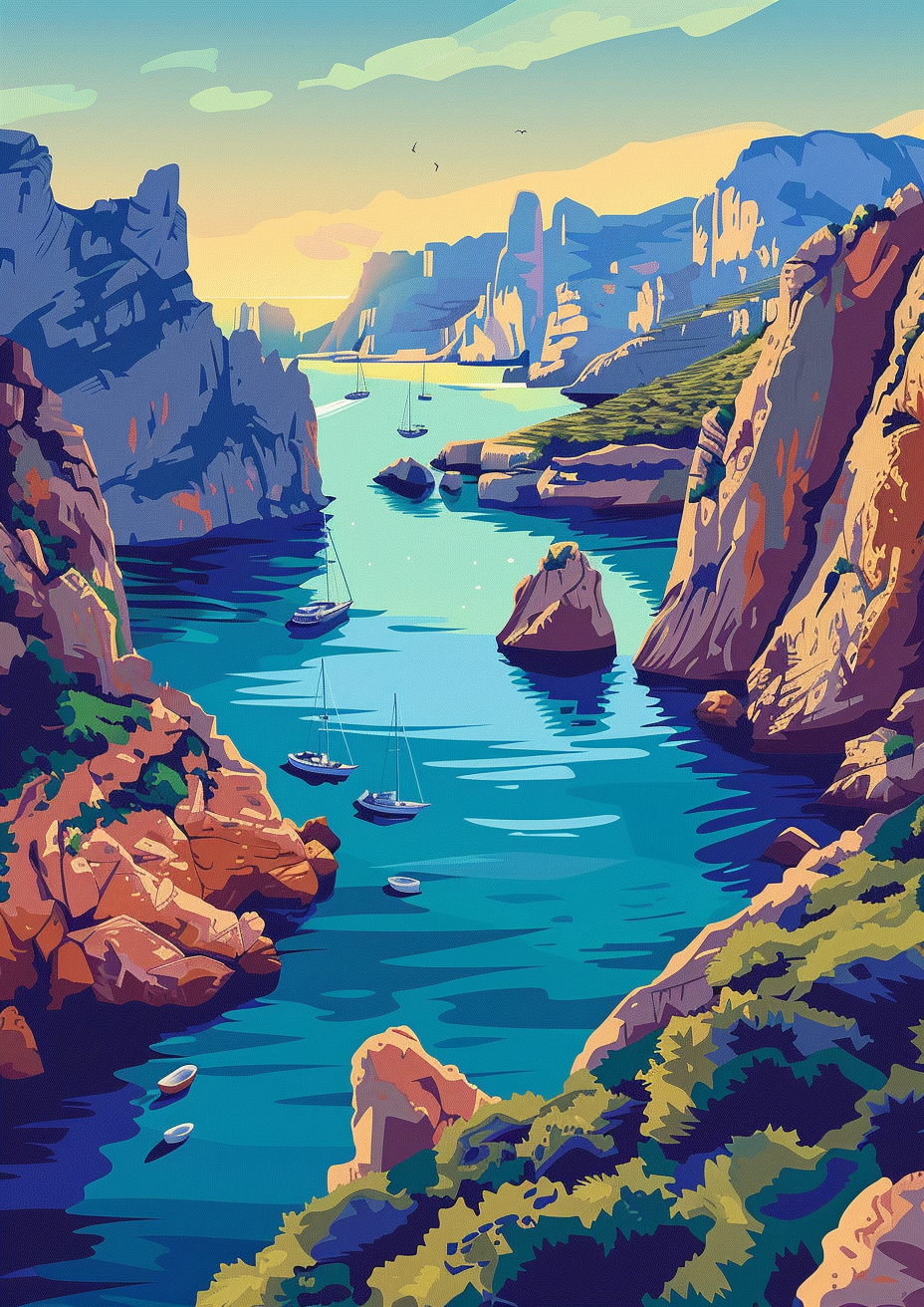 Calanques Marseille Flat Illustration Art