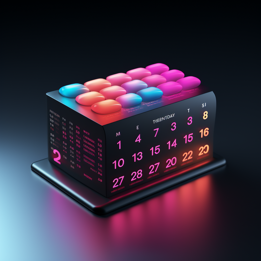 Neon calendar logo on black background