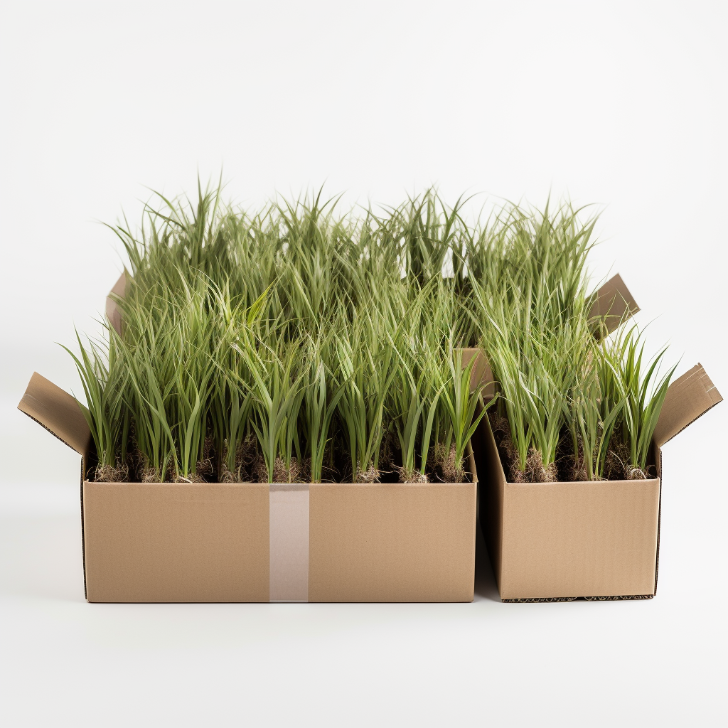 Native grass plants in round cardboard containers