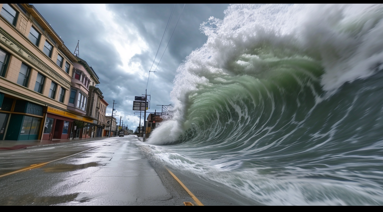 Massive wave crashing on California street