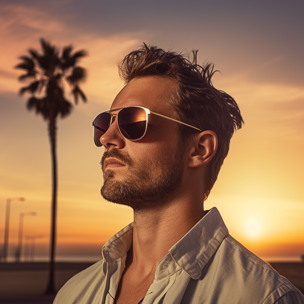 Man with White Scar enjoying California Sunset