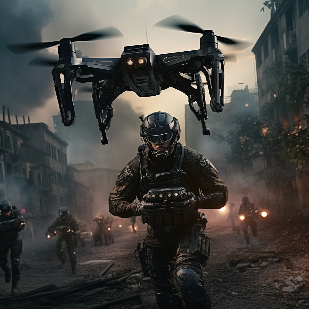 Air drone chasing soldiers in Call of Duty game