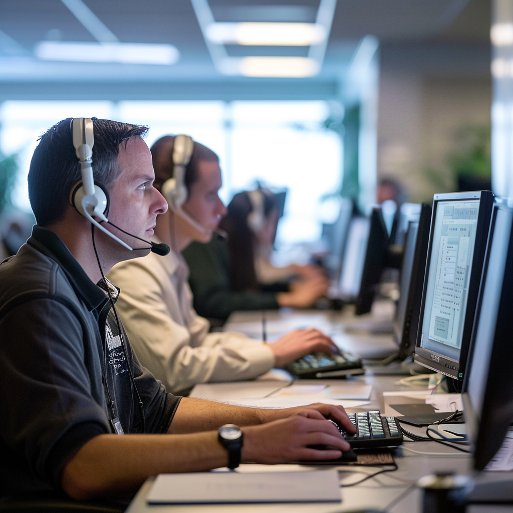 Call center professionals engaged in VoIP services