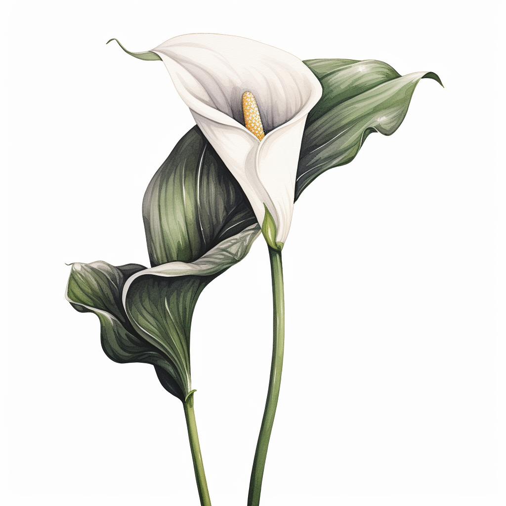 Vibrant calla lilly illustration in black, white, and green