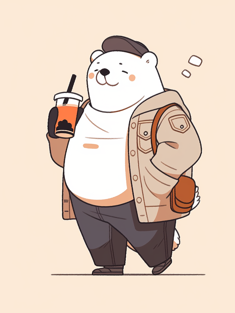 Polar bear holding iced coffee