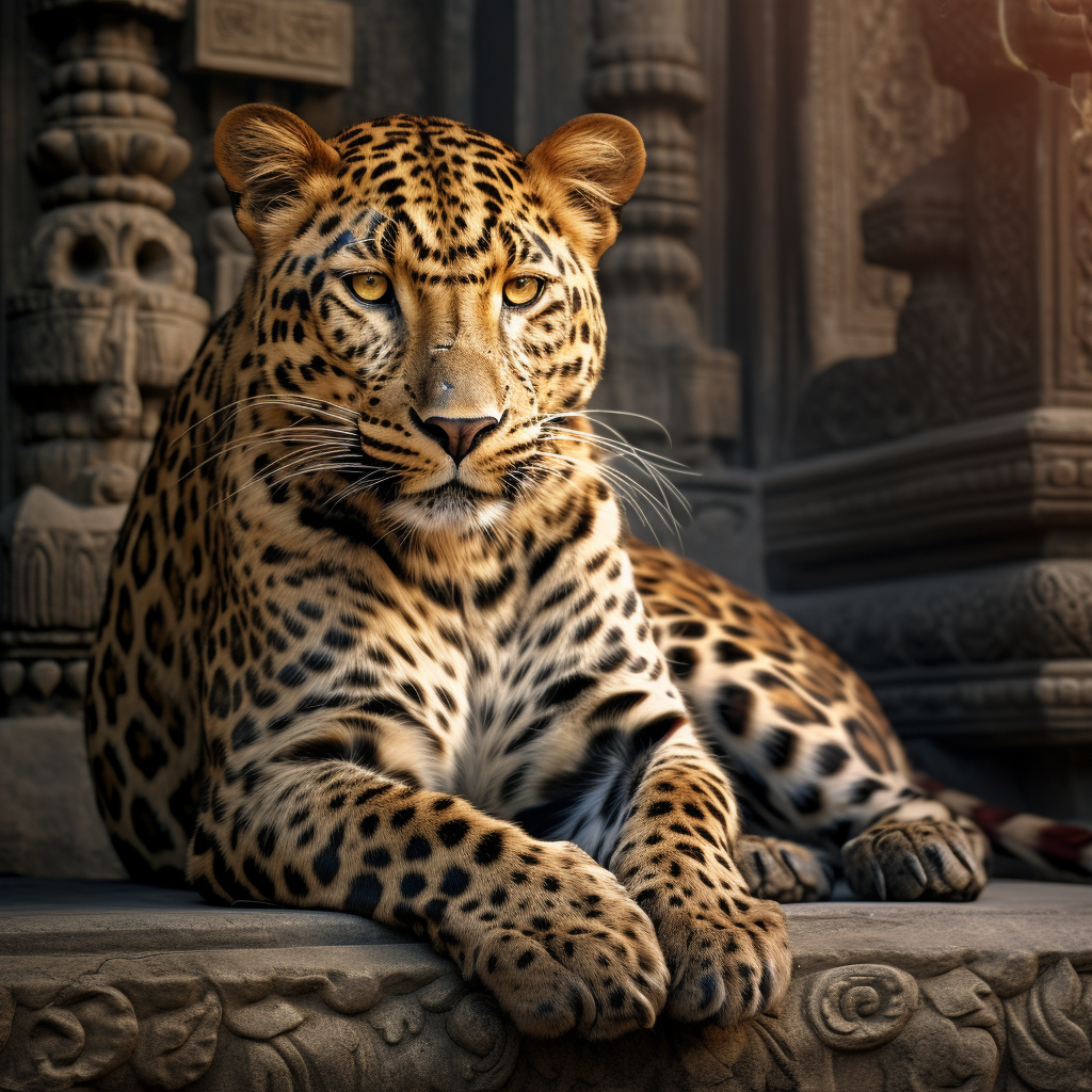 Leopard near Hindu temple