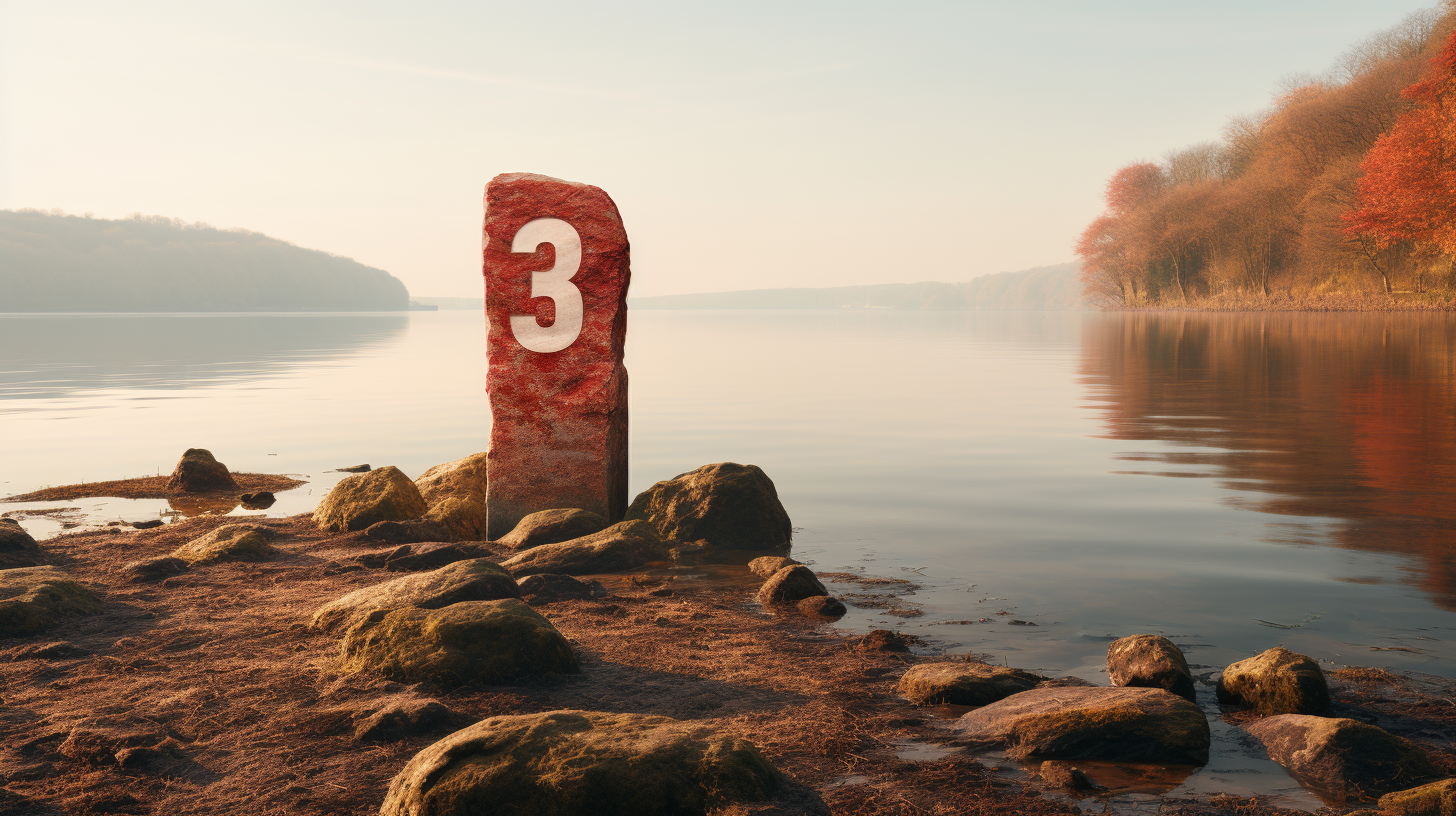 Old Rusty Stone with Red Moss on Calm Water