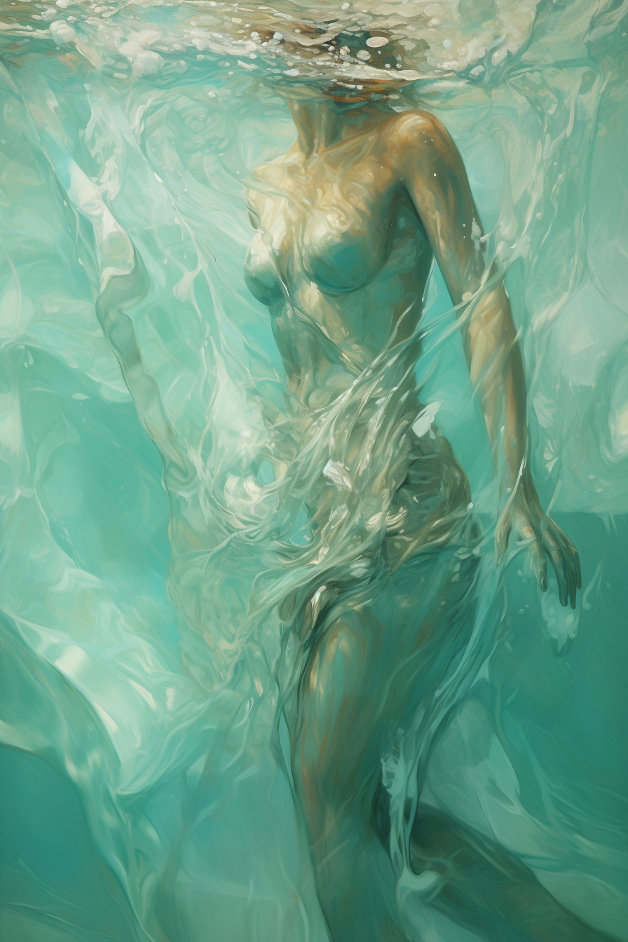 Transparent figure in wavy ocean waters