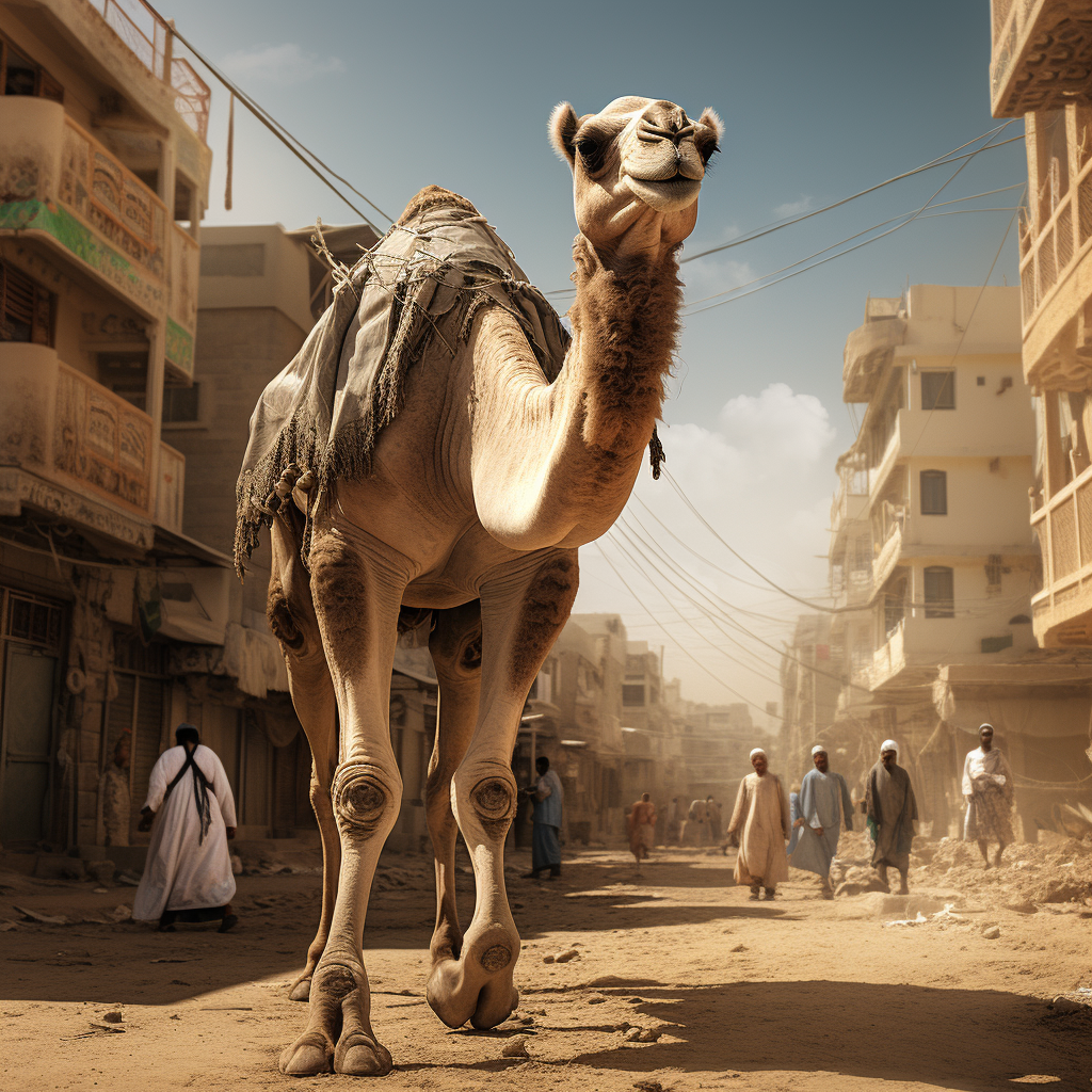 Traditional camel in Jeddah's heritage district