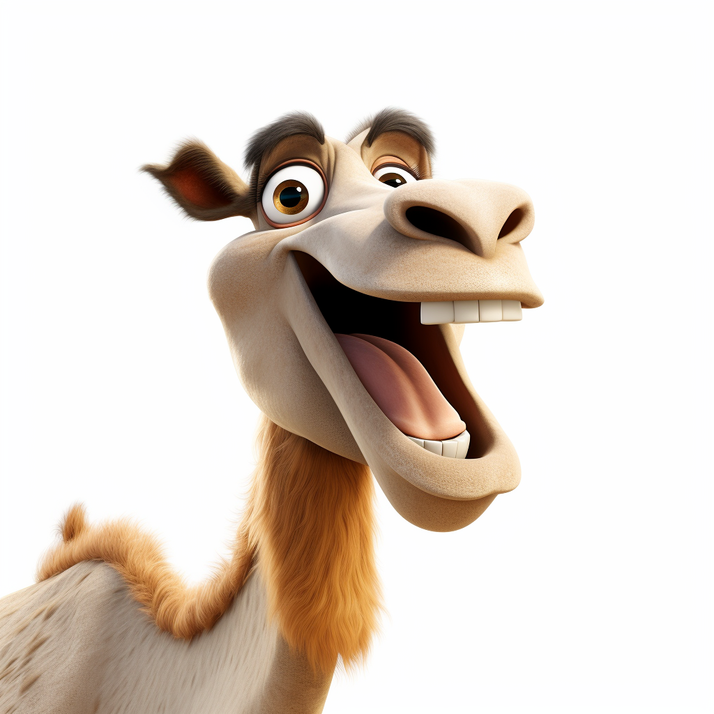 Cartoon-style camel in Pixar animation