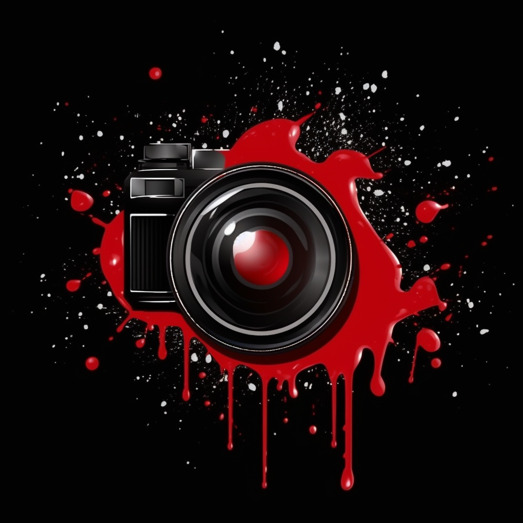 Red spray paint dripping on camera lens logo