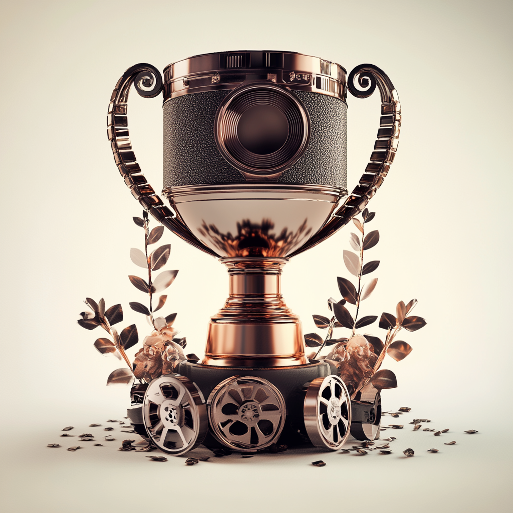 Camera-shaped trophy against light background